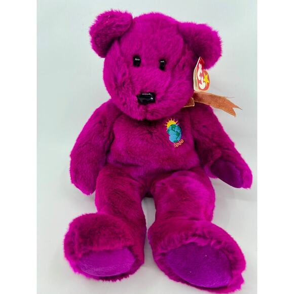 Millennium the Bear (1999) - TY Beanie Buddy~Purple~Retired - Picture 1 of 3